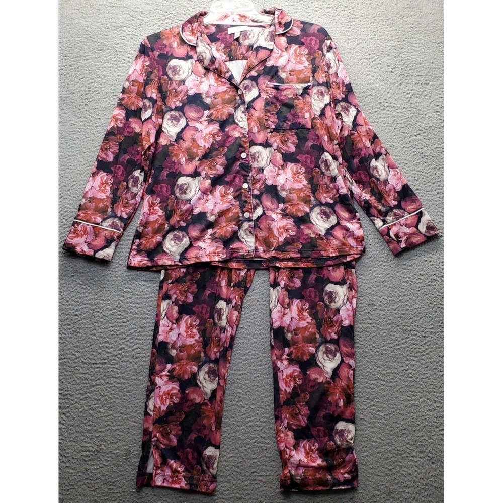 Ted Baker 2-Piece Pajama Set Womens Large Multi Vibrant Floral Button Front